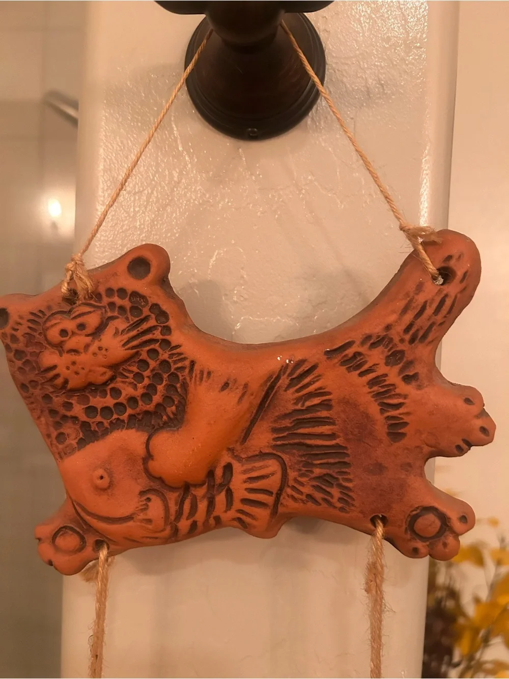 Hand Crafted Terracotta-Style Orange Cat Trio Hanging Wall Art